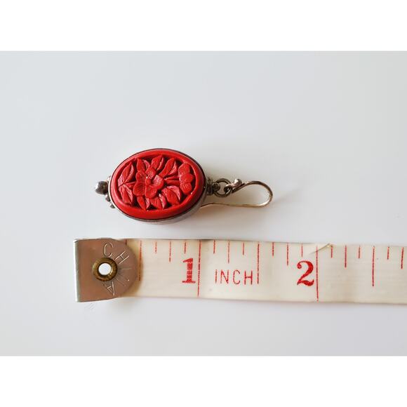 Vintage Sterling Silver Cinnabar Red Dangle Earrings - Picture 5 of 5
